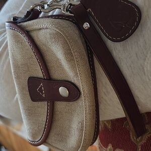 6" Dooney & Bourke Jacquard Signature & Vachetta Leather Wristlet Bag W Keychain